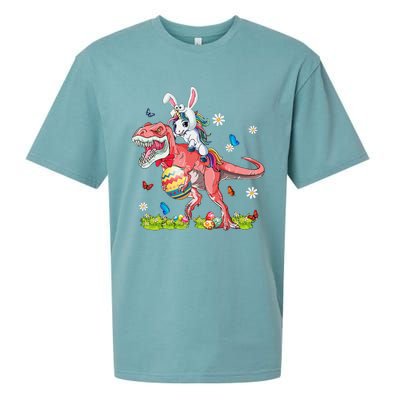 Dinosaur Easter Day Unicorn Riding Trex Bunny Costume Gift Sueded Cloud Jersey T-Shirt