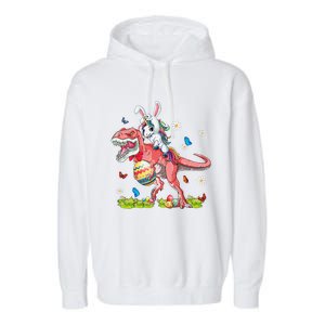 Dinosaur Easter Day Unicorn Riding Trex Bunny Costume Gift Garment-Dyed Fleece Hoodie