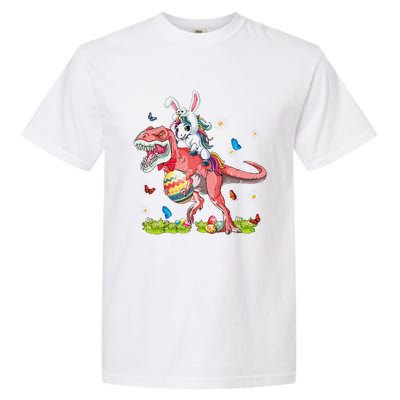 Dinosaur Easter Day Unicorn Riding Trex Bunny Costume Gift Garment-Dyed Heavyweight T-Shirt