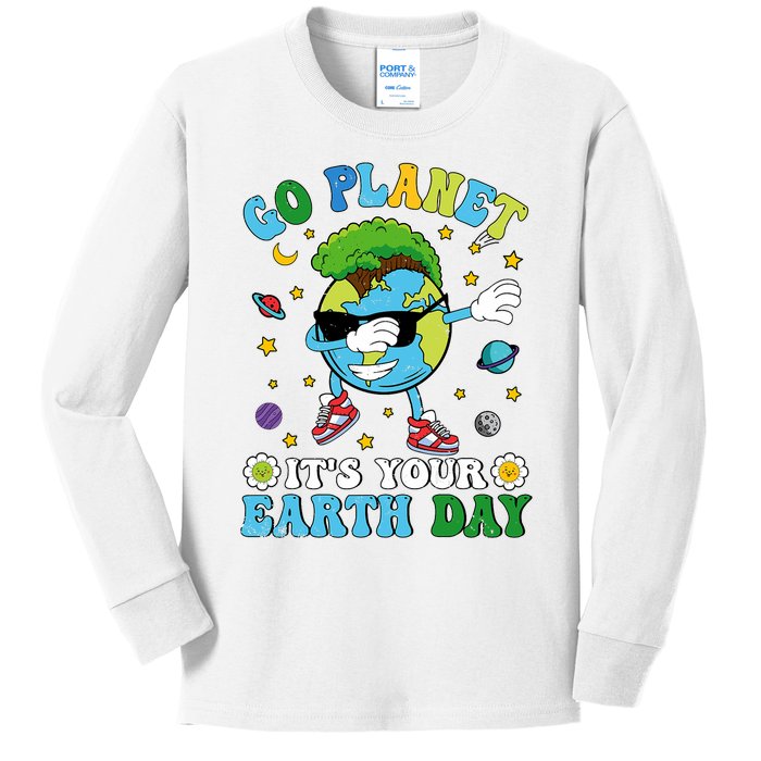 Dabbing Earth Day 2024 Groovy Go Planet ItS Your Earth Day Kids Long Sleeve Shirt