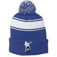 Dabbing Einstein Stripe Pom Pom Beanie