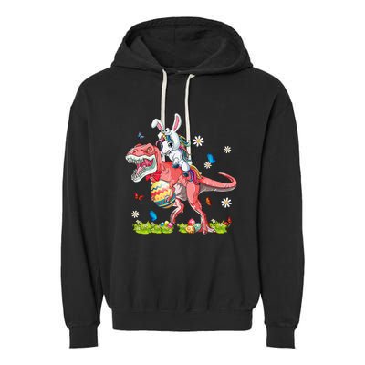 Dinosaur Easter Day Unicorn Riding Trex Funny Unicorn Garment-Dyed Fleece Hoodie