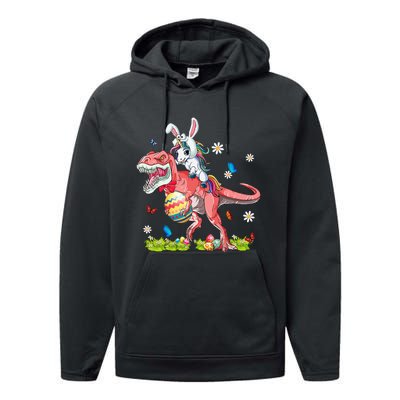 Dinosaur Easter Day Unicorn Riding Trex Funny Unicorn Performance Fleece Hoodie