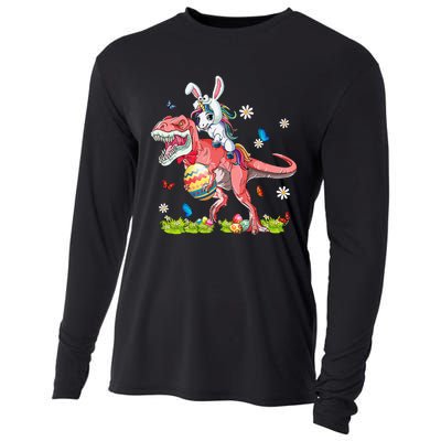 Dinosaur Easter Day Unicorn Riding Trex Funny Unicorn Cooling Performance Long Sleeve Crew