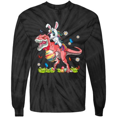 Dinosaur Easter Day Unicorn Riding Trex Funny Unicorn Tie-Dye Long Sleeve Shirt