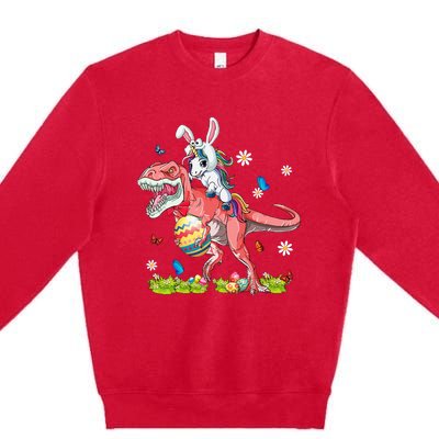 Dinosaur Easter Day Unicorn Riding Trex Funny Unicorn Premium Crewneck Sweatshirt