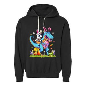 Dinosaur Easter Day Unicorn Riding Trex Bunny Garment-Dyed Fleece Hoodie