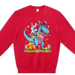 Dinosaur Easter Day Unicorn Riding Trex Bunny Premium Crewneck Sweatshirt