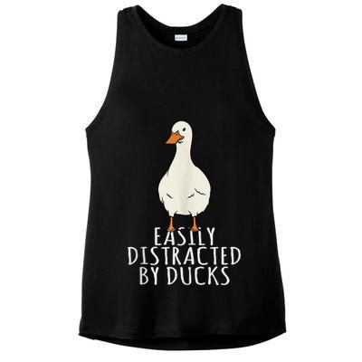 Duck Easily Distracted By Ducks Ladies PosiCharge Tri-Blend Wicking Tank