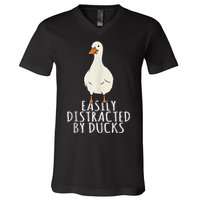 Duck Easily Distracted By Ducks V-Neck T-Shirt
