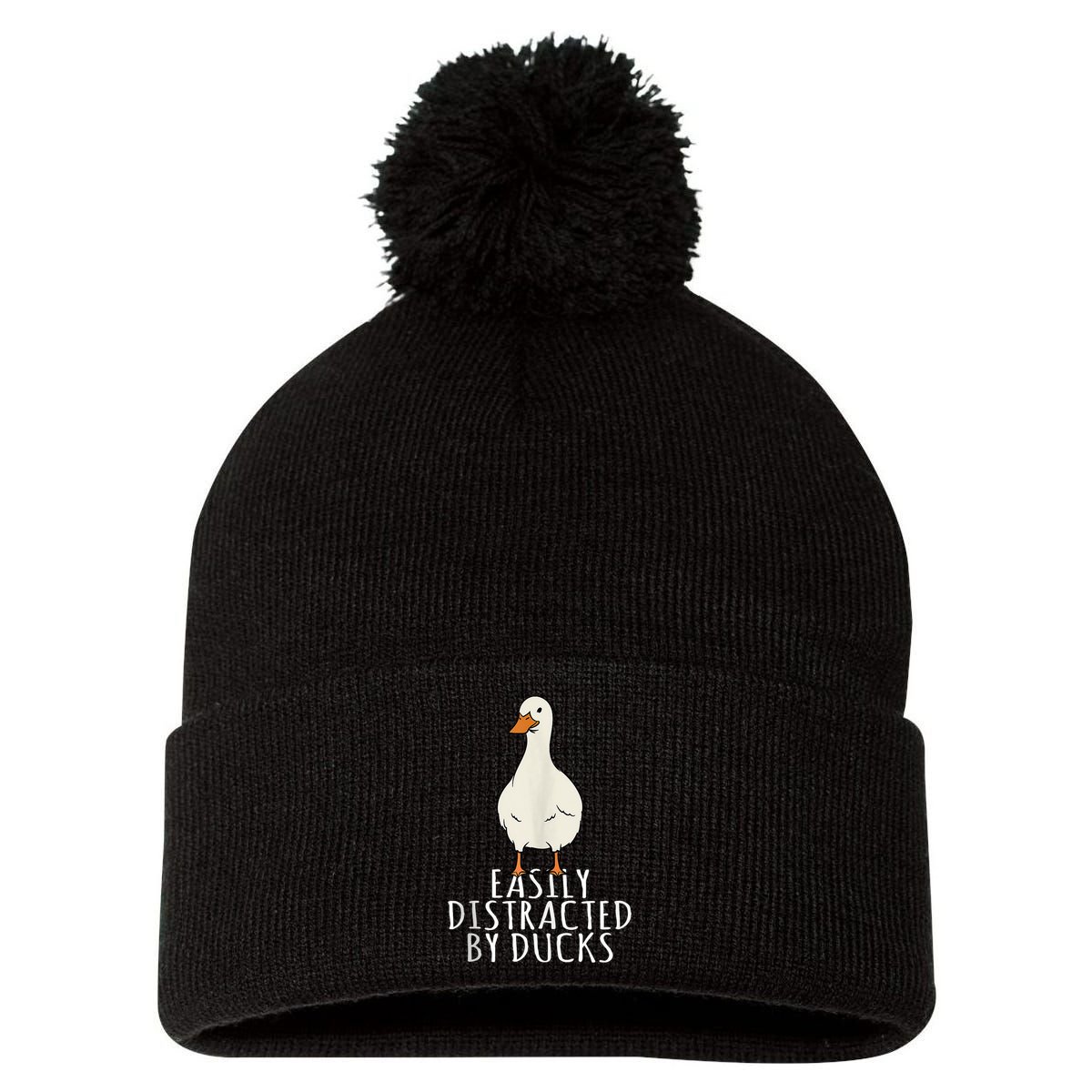 Duck Easily Distracted By Ducks Pom Pom 12in Knit Beanie