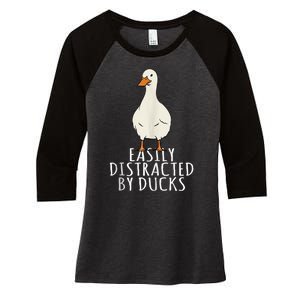 Duck Easily Distracted By Ducks Women's Tri-Blend 3/4-Sleeve Raglan Shirt