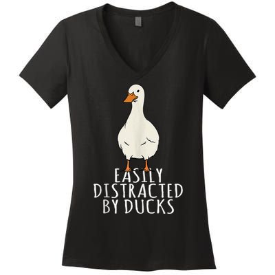 Duck Easily Distracted By Ducks Women's V-Neck T-Shirt