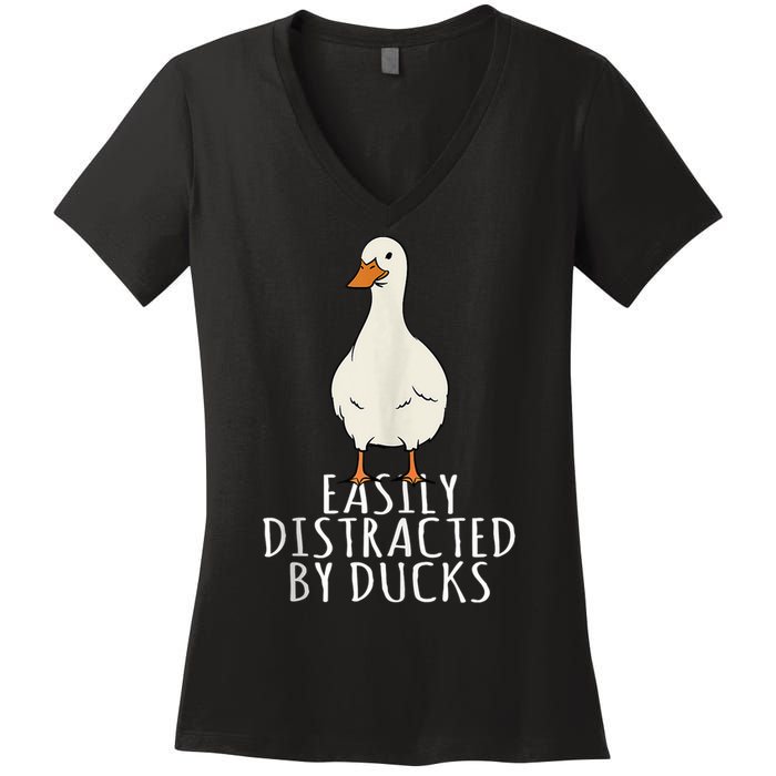 Duck Easily Distracted By Ducks Women's V-Neck T-Shirt