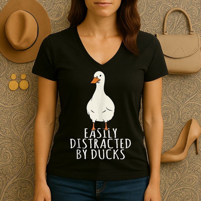 Duck Easily Distracted By Ducks Women's V-Neck T-Shirt