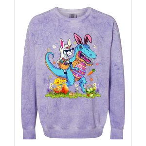 Dinosaur Easter Day Unicorn Riding Trex Bunny Costume Colorblast Crewneck Sweatshirt