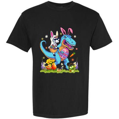 Dinosaur Easter Day Unicorn Riding Trex Bunny Costume Garment-Dyed Heavyweight T-Shirt