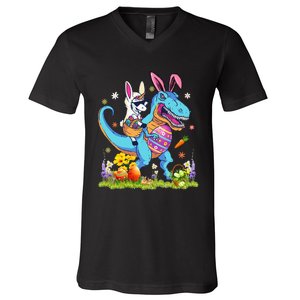 Dinosaur Easter Day Unicorn Riding Trex Bunny Costume V-Neck T-Shirt