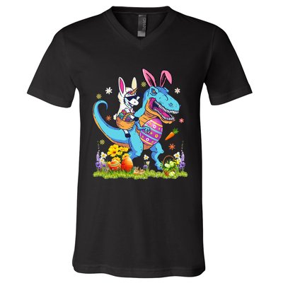 Dinosaur Easter Day Unicorn Riding Trex Bunny Costume V-Neck T-Shirt