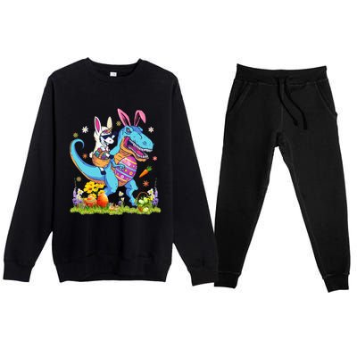 Dinosaur Easter Day Unicorn Riding Trex Bunny Costume Premium Crewneck Sweatsuit Set