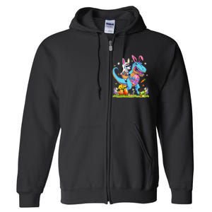 Dinosaur Easter Day Unicorn Riding Trex Bunny Costume Full Zip Hoodie