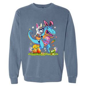 Dinosaur Easter Day Unicorn Riding Trex Bunny Costume Garment-Dyed Sweatshirt