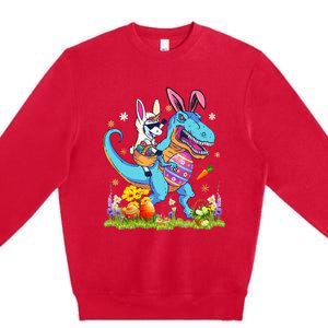 Dinosaur Easter Day Unicorn Riding Trex Bunny Costume Premium Crewneck Sweatshirt