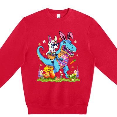 Dinosaur Easter Day Unicorn Riding Trex Bunny Costume Premium Crewneck Sweatshirt