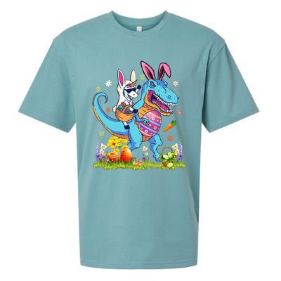 Dinosaur Easter Day Unicorn Riding Trex Bunny Costume Sueded Cloud Jersey T-Shirt