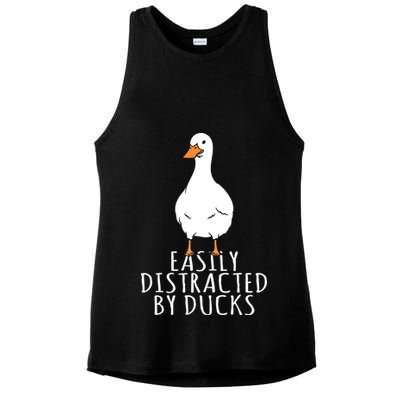 Duck Easily Distracted By Ducks Ladies PosiCharge Tri-Blend Wicking Tank