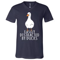 Duck Easily Distracted By Ducks V-Neck T-Shirt