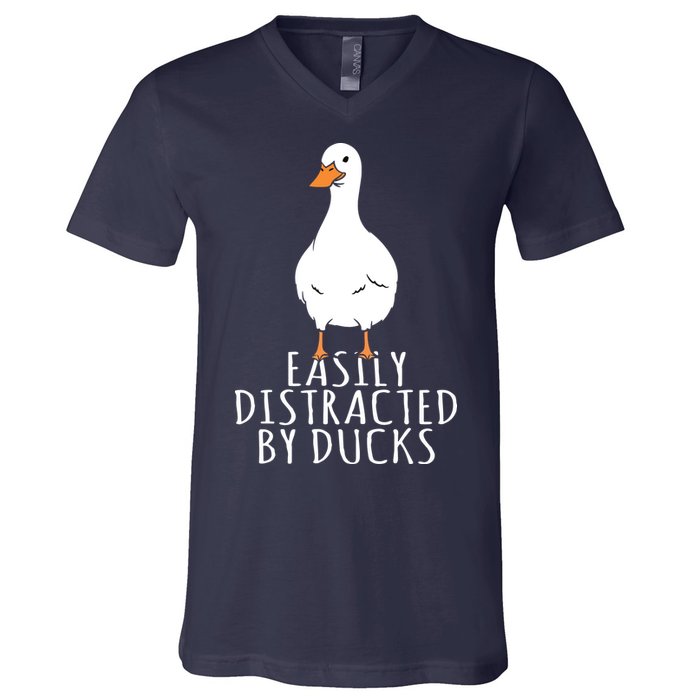 Duck Easily Distracted By Ducks V-Neck T-Shirt