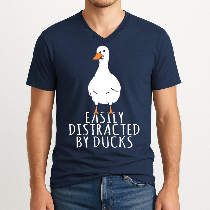 Duck Easily Distracted By Ducks V-Neck T-Shirt