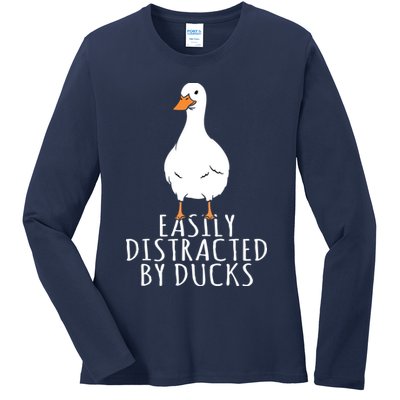 Duck Easily Distracted By Ducks Ladies Long Sleeve Shirt