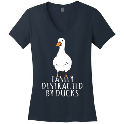 Duck Easily Distracted By Ducks Women's V-Neck T-Shirt