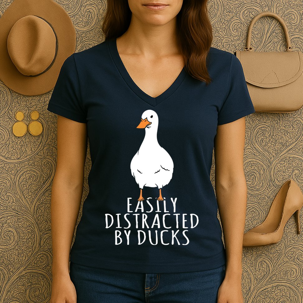 Duck Easily Distracted By Ducks Women's V-Neck T-Shirt