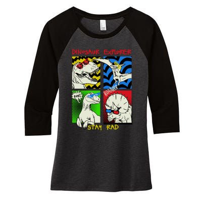 Dinosaur Explorer Women's Tri-Blend 3/4-Sleeve Raglan Shirt