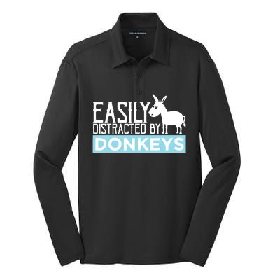 Donkeys Easily Distracted Donkey Gifts For Donkey Lovers Silk Touch Performance Long Sleeve Polo