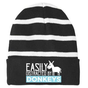 Donkeys Easily Distracted Donkey Gifts For Donkey Lovers Striped Beanie with Solid Band