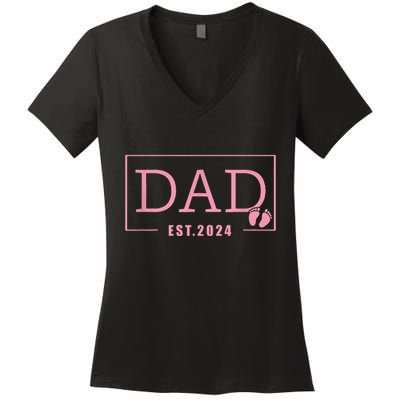 Dad Established Est 2024 Girl Newborn Gifts Daddy Father Women's V-Neck T-Shirt