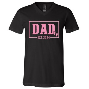 Dad Established Est 2024 Girl Newborn Daddy Father V-Neck T-Shirt