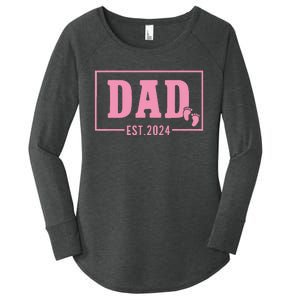 Dad Established Est 2024 Girl Newborn Daddy Father Women's Perfect Tri Tunic Long Sleeve Shirt