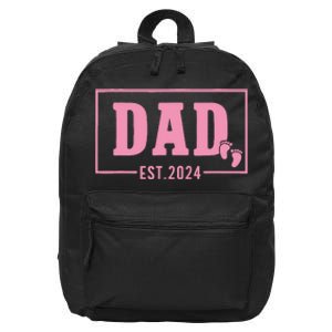 Dad Established Est 2024 Girl Newborn Daddy Father 16 in Basic Backpack