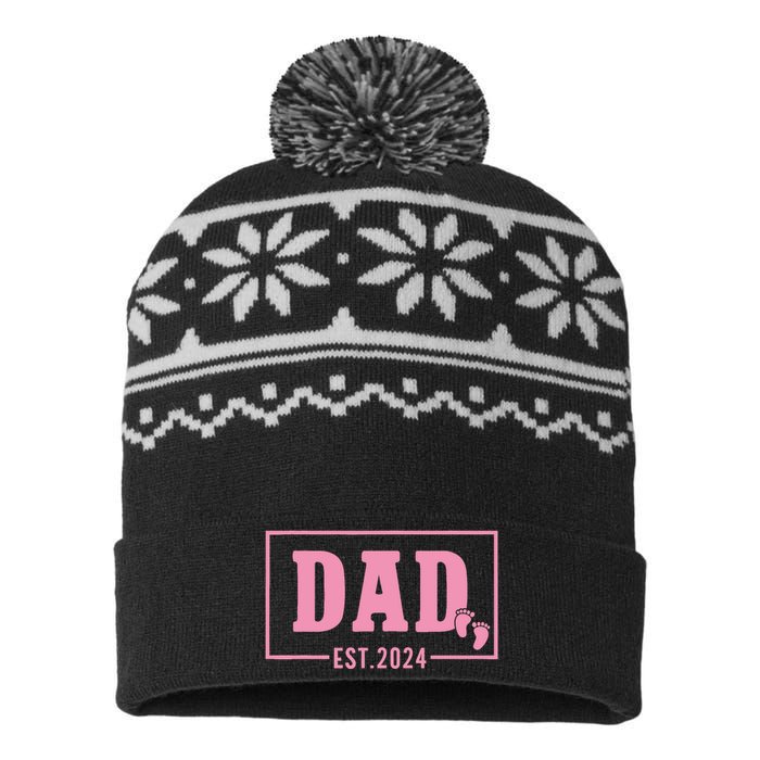 Dad Established Est 2024 Girl Newborn Daddy Father USA-Made Snowflake Beanie