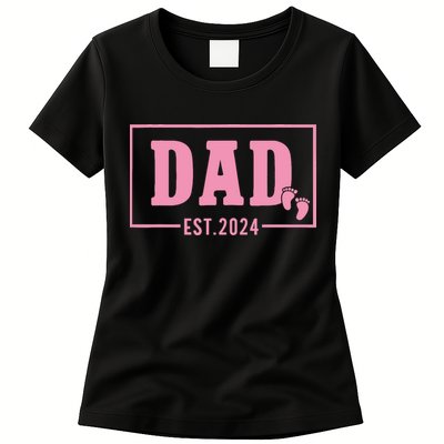 Dad Established Est 2024 Girl Newborn Daddy Father Womens T-Shirt