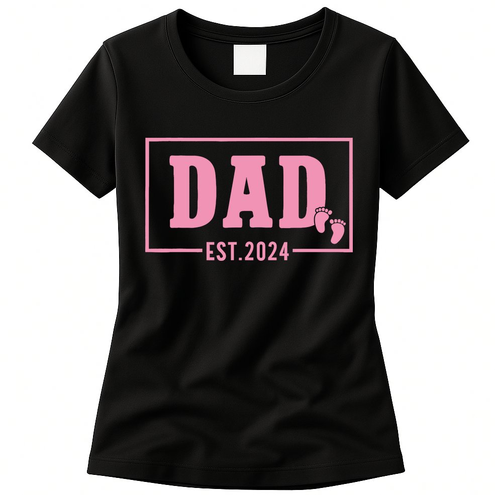Dad Established Est 2024 Girl Newborn Daddy Father Womens T-Shirt
