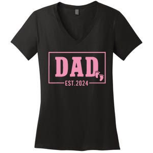 Dad Established Est 2024 Girl Newborn Daddy Father Women's V-Neck T-Shirt