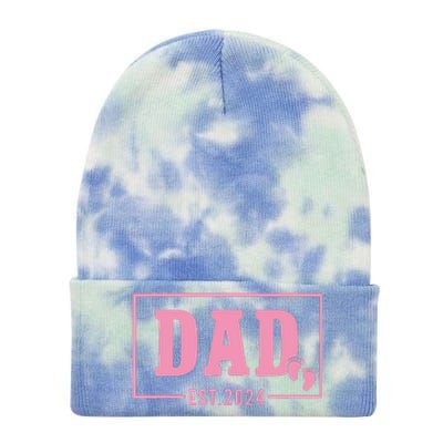 Dad Established Est 2024 Girl Newborn Daddy Father Tie Dye 12in Knit Beanie