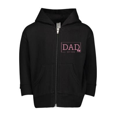 Dad Established Est 2024  Newborn Gifts Daddy Father Toddler Zip Fleece Hoodie