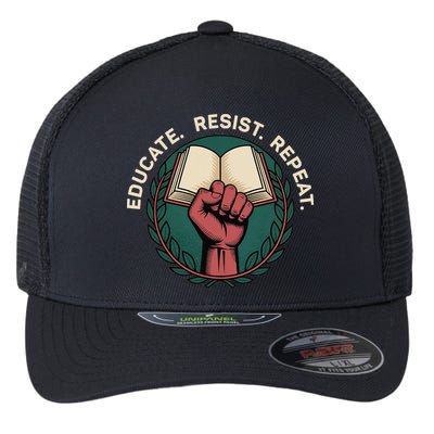 Defend Education Educate Resist Repeat Flexfit Unipanel Trucker Cap
